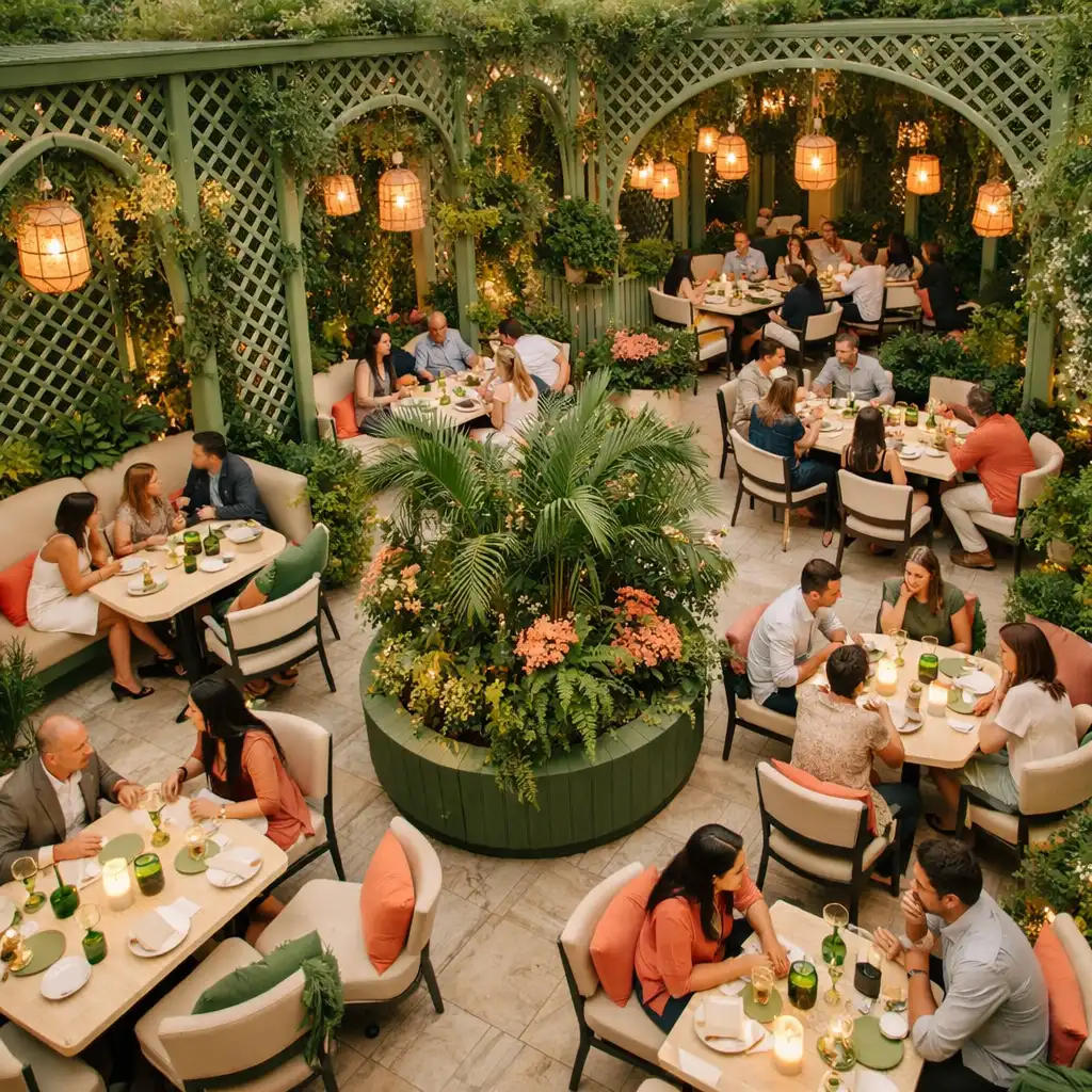 Vue d'ensemble du restaurant depuis un point élevé